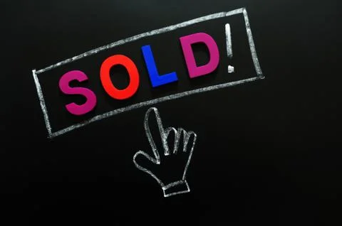 Sold button with a cursor hand Stock Photos