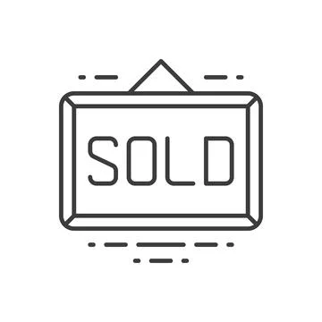 Sold hanged rectangular signboard real estate simple thin line art icon vec.. Illustrazione stock