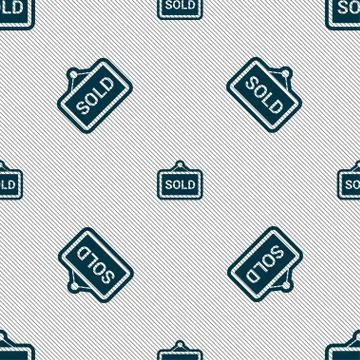 Sold icon sign. Seamless pattern with geometric texture. Vector Illustrazione stock