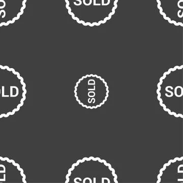 Sold icon sign. Seamless pattern on a gray background. Vector Illustrazione stock