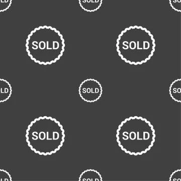 Sold icon sign. Seamless pattern on a gray background. Vector Stock Illustration