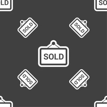 Sold icon sign. Seamless pattern on a gray background. Stock Illustration