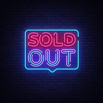 Sold Out neon text vector design template. Sold Out neon logo, light banner Illustrazione stock
