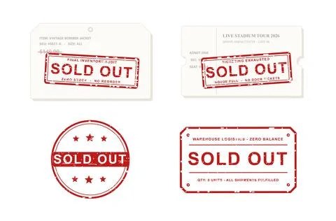 Sold out rubber stamp red grunge, merchandise label set Stock Illustration