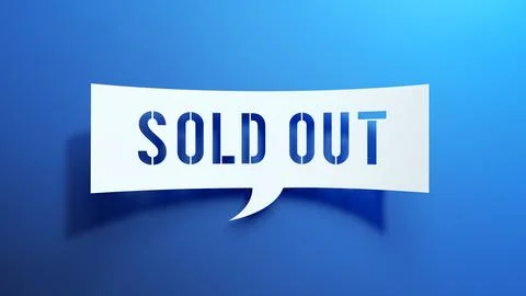 Sold Out - Speech Bubble. White Cut Out Paper on Blue Background. 3D Render. Illustrazione stock