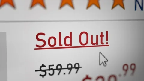 "Sold Out" Text With Mouse Cursor.  Concept of Online Shopping Stock Footage 125258330