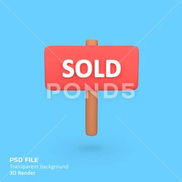 Sold plank sign isolated 3d render icon illustration Plantilla PSD