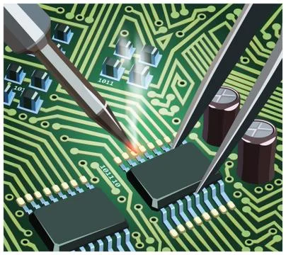 Soldering Computer Chip On The Board Close Up Stock-Illustration
