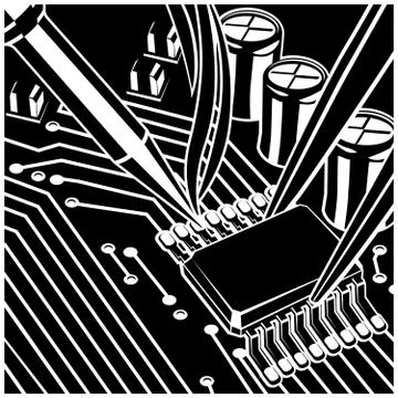 Soldering Computer Chip On The Board Stock Illustration