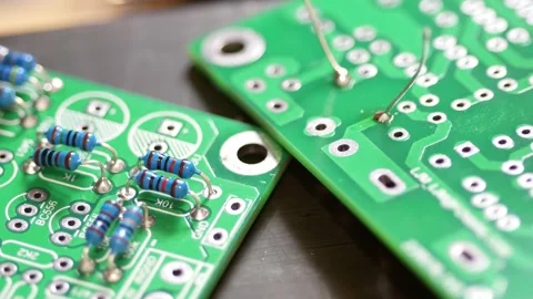 Soldering of electronic circuit board with electronic components. Engineers r Stock-Footage 152566091