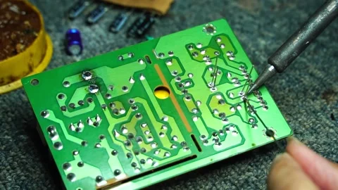 Soldering Electronic Circuit Board. pcb board solder repair engineering device. Stock Footage 169169443