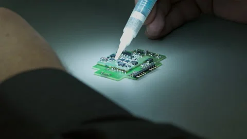 Soldering a green computer chip under a lamp 스톡 동영상 133496976