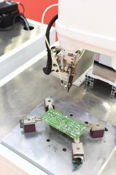 Soldering iron tips of robotic system for printed and assembly electric circu Stock Photos