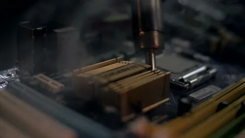 Soldering a microcircuit close-up. Stock Footage 151646176