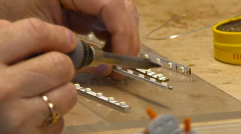 Soldering Process Close Up. Small Pieces, Chips on the Glass Base. Stock Footage 67459935