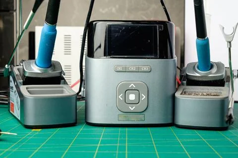 Soldering station with advanced features for creating electronic projects Stock Photos