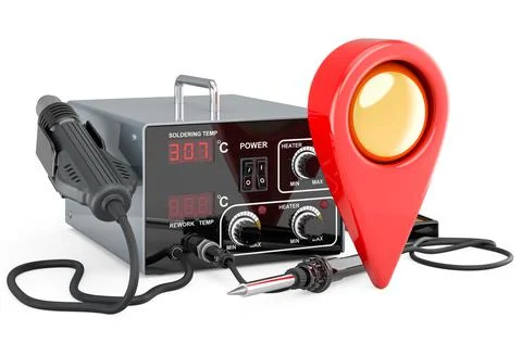 Soldering station with map pointer. 3D rendering Stock Illustration
