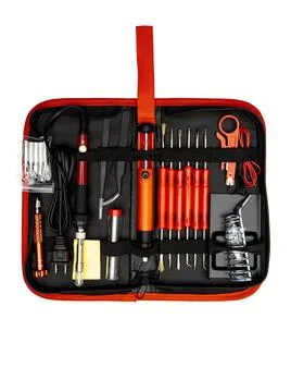 A soldering toolset in a black case isolated in a white background.Black bag  Stock Photos
