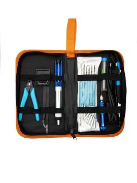 A soldering toolset in a black case isolated in a white background.Black bag  Stock Photos