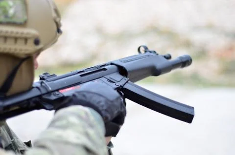 Soldier aim target Stock Photos