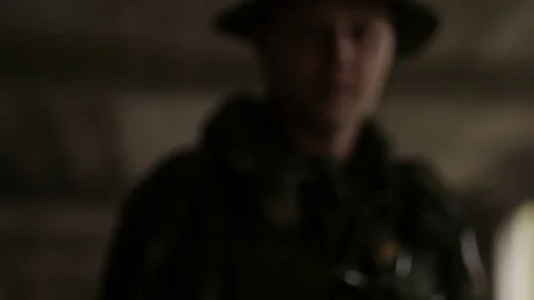 Soldier aiming at camera Видео 77191997