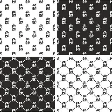 Soldier Avatar Freehand Seamless Pattern Set Stock Illustration
