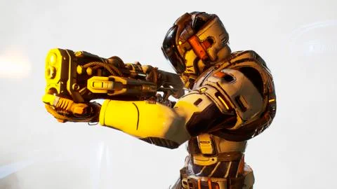 Soldier on the background of thick smoke. Dramatic super realistic concept. 3D Stock Illustration