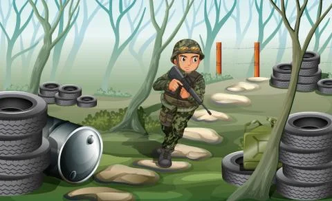 A soldier in the battlefield Stock Illustration