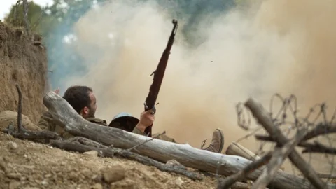Soldier on the battlefield, slow motion Stock Footage 86462007