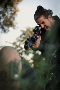 Soldier being attacked from the back Stock Photos