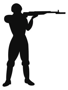 Soldier black silhouette. Man aiming gun icon Stock Illustration