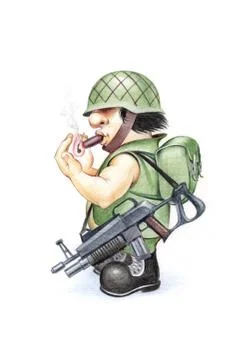 Soldier with cigar Illustrazione stock