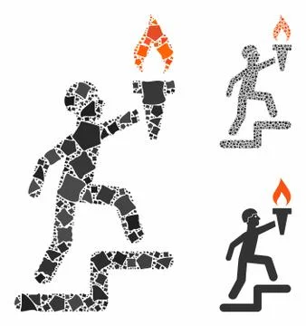 Soldier climbing with torch Composition Icon of Abrupt Elements 库存插图