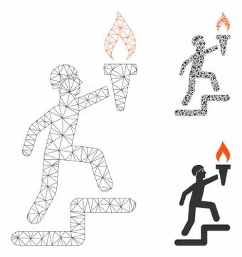 Soldier Climbing with Torch Vector Mesh Carcass Model and Triangle Mosaic Icon Stock Illustration
