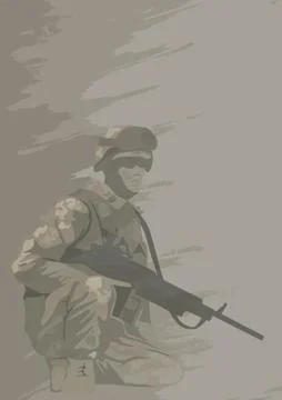 Soldier in combat position, illustration. Stock Illustration