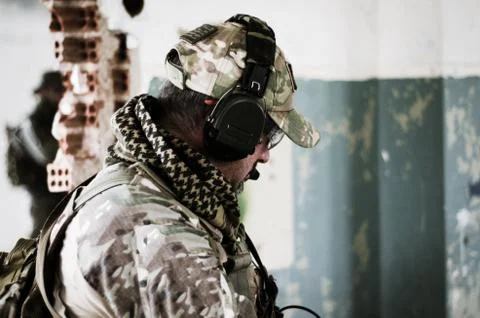 Soldier with comunication headset army Stock Photos