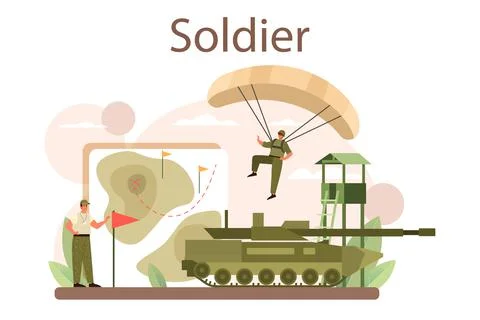 Soldier concept. Millitary force employee in camouflage with a weapon Stock Illustration