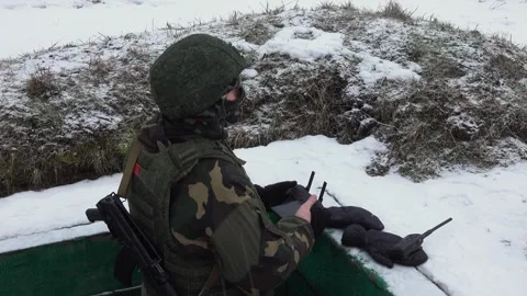 Soldier controls drone Stock Footage 266102256