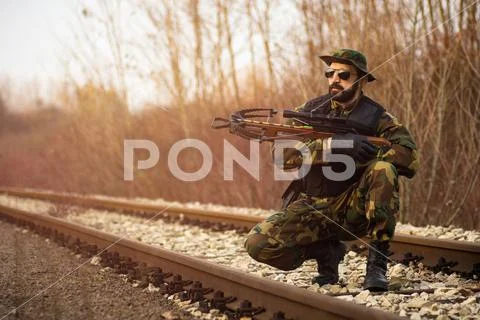 Soldier with crossbow Stock Photos