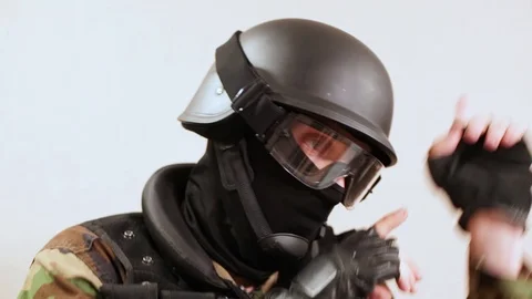 Soldier dances in helmet Stock Footage 93196471