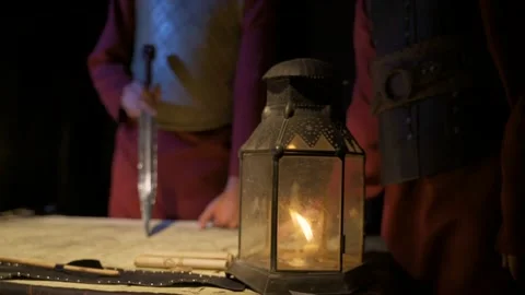 Soldier doing battle analysis with sword in hand.  Stock Footage 199306462