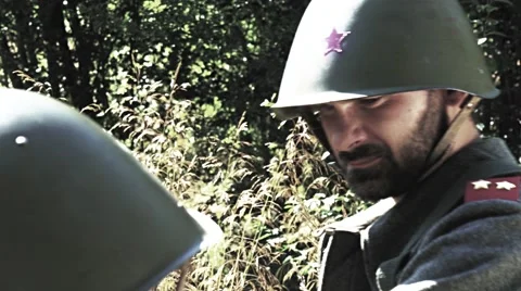 Soldier explain another his gun – Close Stock Footage 66999905