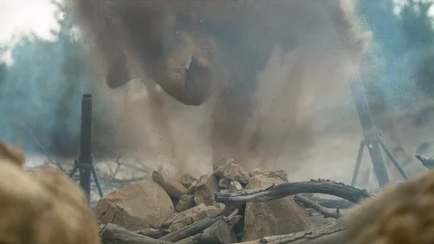 Soldier in explosion, slow motion Stock Footage 86535988