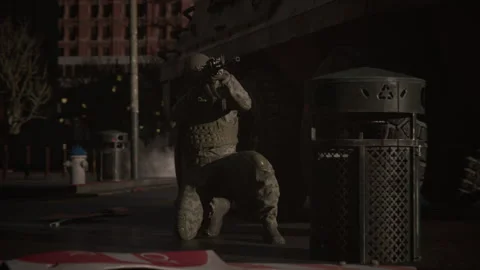 The soldier fires his weapon at the evil aliens Stock Footage 289209343