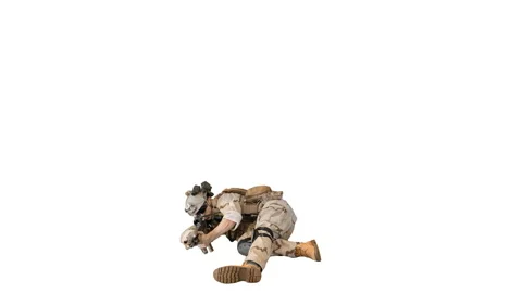 Soldier firing from lying position on white background. Stock Footage 147008533