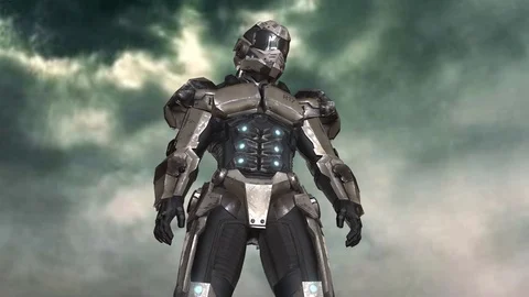 SOLDIER OF THE FUTURE WITH SKY IN BACKGROUND Stock Footage 118832822