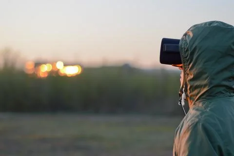 Soldier of the future uses virtual reality glasses Stock Photos