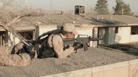 Soldier Going to Prone Position with Rifle (Multiple Shots) Stock-Footage 47922880