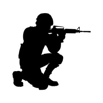 Soldier with a gun, simple flat image Stock Illustration