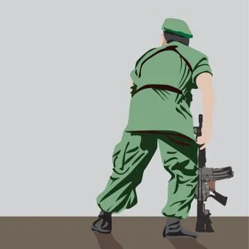 Soldier with gun, Vector Flat Design Illustration Stock Illustration
